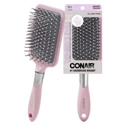 Conair Velvet Touch Paddle Cushion hair brush - Detangling hairbrush - curly or straight styles - men or women - detangler - features soft touch handl