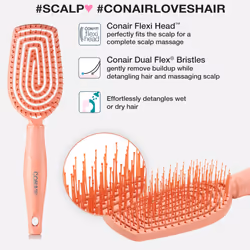 Conair Detangling Hairbrush - Scalp Care Massager - Flexi Head Standard Hairbrush - For Curly Hair - Coral Pink