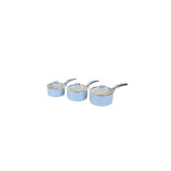 Swan SWPS3020BLN Retro Induction Saucepan Set With Glass Lids, Non Stick Ceramic Coating, Easy to Clean, Blue, 3 Piece, 16/18/20 cm
