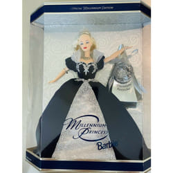 Holiday Barbie Special Edition Millennium Princess Mattel Year 1999 2000 with Swirl Background Inside Box