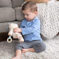 Premium Soft Plush Travel Activity Toy with Wooden Teethers - Nate the Teddy Bear, Ages Newborn +