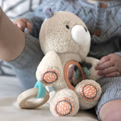 Premium Soft Plush Travel Activity Toy with Wooden Teethers - Nate the Teddy Bear, Ages Newborn +