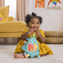 Fuzzy Feelies Soothing Plush Security Blanket with Taggies, Clips to Carriers and Strollers, Newborn and up