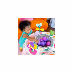 Bright Starts, Bounce Bounce Baby 2-in-1 Activity Center Jumper and Table - Playful Palms with 7 Interactive Toys, Adjustable Height, Storage Bag,
