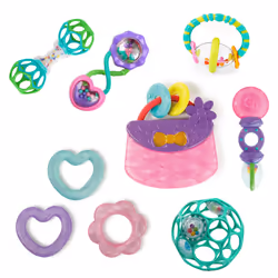 Everything Nice 9pc Gift Set - BPA-Free Rattles and Teethers, Purple and Pink Baby Toys, Newborn+