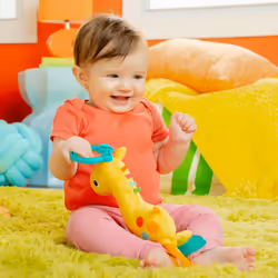 Bright Starts Safari Soother Rattle & Teether Toy for Stroller and On-The-Go - Giraffe - Unisex  Newborn +