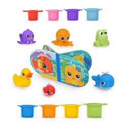 Bright Starts Splash, Splash Baby 15Pc Bath Set - Waterproof Book, Rubber Ducky, Animal Toys And Stacking Cups, Unisex, 6 Mon ...