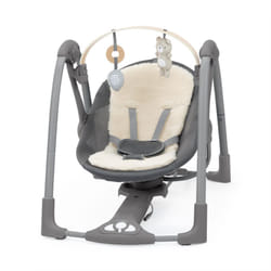 Ingenuity Every Season Swing 'n Go Portable Swing - Cooling and Warming Fabrics  Detachable Sustainable Wooden Bar  Music  Motorized Swing  for Ages 0