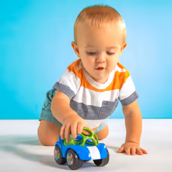 Oball Rattle & Roll Sports Race Car Toy Push and Go Vehicle, Easy Grasp, Ages 3 Months +, Blue