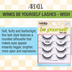 Ardell Winks Be Yourself Lashes - Wish Style, Black Strip Lashes for Dramatic Doll Eye Effect, Full Volume, Natural Look False Eyelashes, 4-Pack