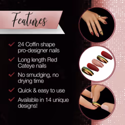 Ardell Nail Addict Premium Artificial Nail Set  Long Length Coffin Shaped Burgundy Cateye With Iridescent And Pink Accents  24 Press On Nails For an E