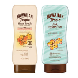 Hawaiian Tropic SPF 30 Broad Spectrum Sunscreen and After Sun Pack with 8oz Sheer Touch Moisturizing Sunscreen Lotion and 6oz Silk Hydration Weightles