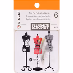 Singer Gold Eye Embroidery Needles On Collectible Magnet-6/Pkg Dressform Magnet 41818