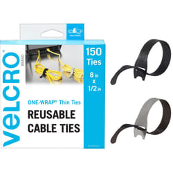 VELCRO Brand 150pk Cable Ties Value Pack | Replace Zip Ties with Reusable Straps Reduce Waste | For Wire Management and Cord Organizer | 8 x 1/2 Thin