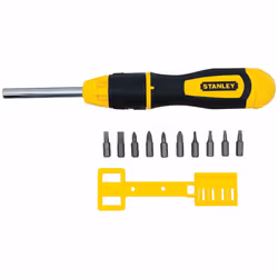 Stanley Tools 3 Inch Multi-Bit Ratcheting Screwdriver 10 Bits Black/yellow