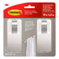Command 10 lb Satin Nickel Curtain Rod Hooks 2 Hooks and 4 Command Strips Damage Free Curtain Hooks for Hanging Curtain Rod ...