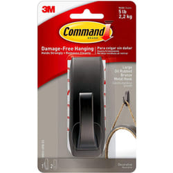 Command Large Modern Reflections Metal Hook  Holds up to 5 lb  Oil Rubbed Bronze  1 Wall Hook with 2 Command Strips  Damage Free Hanging Hooks for Han