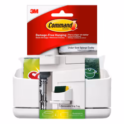 Command Under Sink Sponge Caddy White 1-Caddy 4-Strips 2-Pack Organize Damage-Free