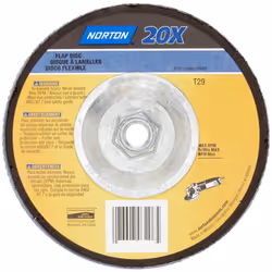 Norton 20X High Performance Abrasive Flap Disc Type 27 Threaded Hole Fiberglass Backing Zirconia Alumina 4-1/2"""" Dia. ...
