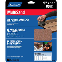9"""" x 11"""" Norton 47740 MultiSand All Purpose Sanding Sheet 80-Grit Handy-Pack