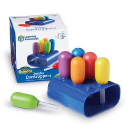Jumbo Colorful Eyedroppers - Set of 6 with Stand, Ages 3+, Science Class Tools, Preschool Science, Sensory Accessories, Droppers for Kids, Back to