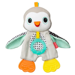 Infantino Cuddly Teether  Penguin Character  3 Textured Teething Places to Soothe Sore Gums  BPA-Free Silicone  Soft Fabric Textures to Explore  Crink