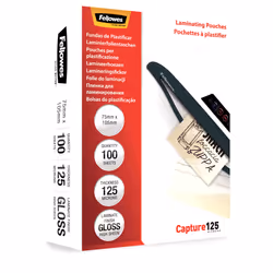 Fellowes Glossy 125 Micron Card Laminating Pouch - 75x105mm