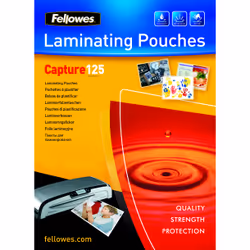 Fellowes A6 Glossy 125 Micron Laminating Pouch - 100 pack, Transparent, Plastic, 160 mm, 118 mm, 1 mm, 100 pc(s)