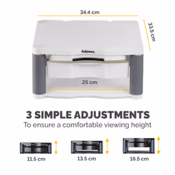 Fellowes Computer Monitor Stand with 3 Height Adjustments - Premium Monitor Riser Plus with Cable Management - Ergonomic Adjustable Monitor Stand for Computers - Max Weight 36KG/Max Size 21" - Platinum - Additional view 4