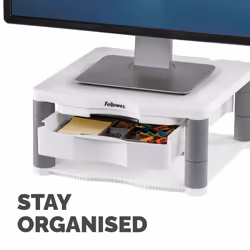 Fellowes Computer Monitor Stand with 3 Height Adjustments - Premium Monitor Riser Plus with Cable Management - Ergonomic Adjustable Monitor Stand for Computers - Max Weight 36KG/Max Size 21" - Platinum - Additional view 5