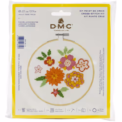 DMC Stitch Kit 6" Diameter-Japanese Flowers (14 Count) BKL-1913