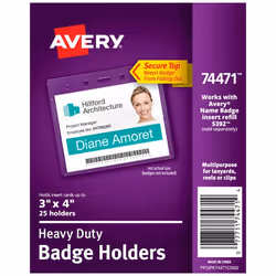 Avery 74471, Badge, Landscape, Polyvinyl chloride (PVC), Transparent, 25 pc(s)
