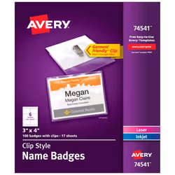Avery 74541, Badge, Landscape, Polyvinyl chloride (PVC), White, 100 pc(s)
