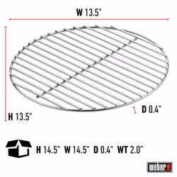 Weber Replacement Charcoal Grate  13.5   for use with 18  Original Kettles