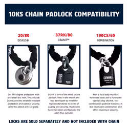 ABUS Hardened Steel 10KS 6 Foot x 3/8"" Thick Square Security Chain fo