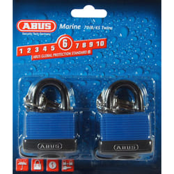 ABUS 70IB/45 KA Solid Brass Weatherproof Padlock Keyed Alike  Blue  Pack of KA x 2