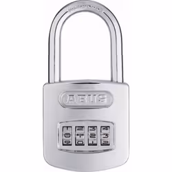 ABUS 160/50HB50 Weatherproof Resettable Chrome Combination Padlock 4 Dial with 2 Long Shackle