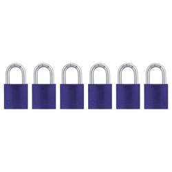 ABUS 19330 72/40 Aluminum Safety Padlock Keyed Alike, 1 Inch Shackle, 6 Count, Purple, 6 Piece