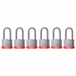 ABUS 19343 41/40 Laminated Steel Safety Padlock Red Bumper Keyed Alike  Long 2"""" Shackle  Pack of 6
