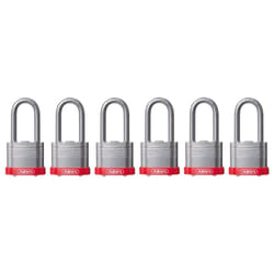 ABUS 19343 41/40 Laminated Steel Safety Padlock Red Bumper Keyed Alike  Long 2"""" Shackle  Pack of 6