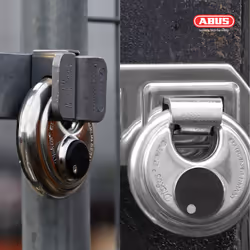 ABUS Diskus 20/70 Heavy Duty Stainless Steel Disk Padlock - Rustproof Circle Storage Lock with 3/8 Shackle - Made in Germany - Keyed Alike