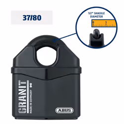 ABUS Granit 37/80 Heavy Duty Hardened Steel Padlock - Closed Shackle Lock with 1/2 Shackle - Corrosion Resistant Outdoor Lock - Made in Germany - Keye