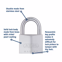 ABUS 75IB/50 KD Marine Grade Chrome Plated Brass Padlock  Stainless Steel Shackle  Keyed Different