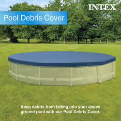 INTEX 28031E Pool Cover For 12ft Round Metal Frame Pools  Includes Rope Tie  Drain Holes  10in Overhang  Snug Fit