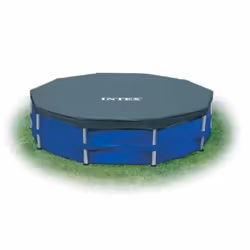 INTEX 28032E Pool Cover: for 15ft Round Metal Frame Pools - Includes Rope Tie - Drain Holes - 10in Overhang - Snug Fit