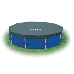 INTEX 28032E Pool Cover: for 15ft Round Metal Frame Pools - Includes Rope Tie - Drain Holes - 10in Overhang - Snug Fit