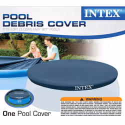 Intex 28021E Pool Cover: For 10ft Round Easy Set Pools - Includes Rope Tie - Drain Holes - 12in Overhang - Snug Fit