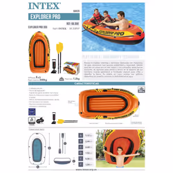 Intex Explorer Pro Inflatable Boat, Boat + Paddles + Pump, Three Person (244 x 117 x 36 cm)