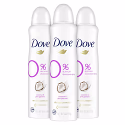 Dove 0 percent Deodorant Spray For 48 Hour Protection Coconut and Pink Jasmine Aluminum Free Deodorant 4 oz 3 Count White 4 ...