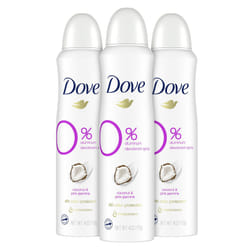 Dove 0 percent Deodorant Spray For 48 Hour Protection Coconut and Pink Jasmine Aluminum Free Deodorant 4 oz 3 Count  White  4 Ounce (Pack of 3)
